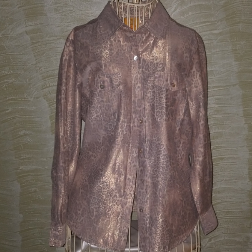 Ruby Rd Cheetah Print Button Down Blouse